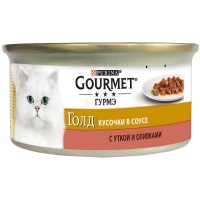 Влажный корм Gourmet Голд Кусочки в соусе для кошек с уткой и оливками в соусе 85гр_0