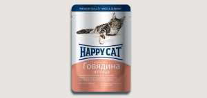 Влажный корм Happy Cat (Хеппи Кет) для кошек Говядина и птица Соус 100гр_1