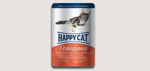 Влажный корм Happy Cat (Хеппи Кет) для кошек Говядина и печень с зеленым горошком Желе 100гр_1